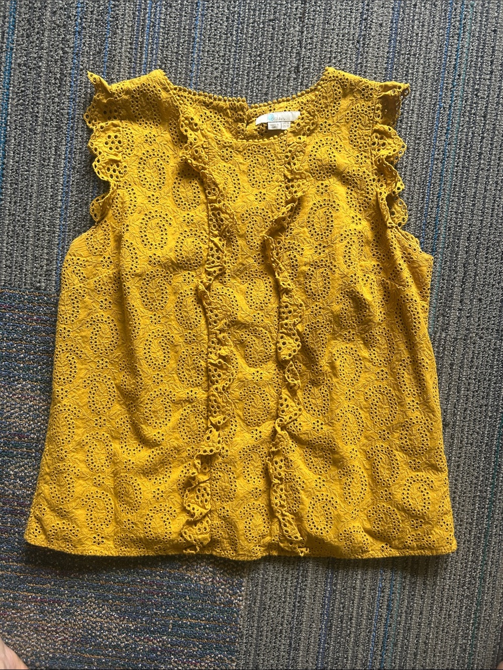 Boden Mustard Yellow Eyelet Ruffle Tank